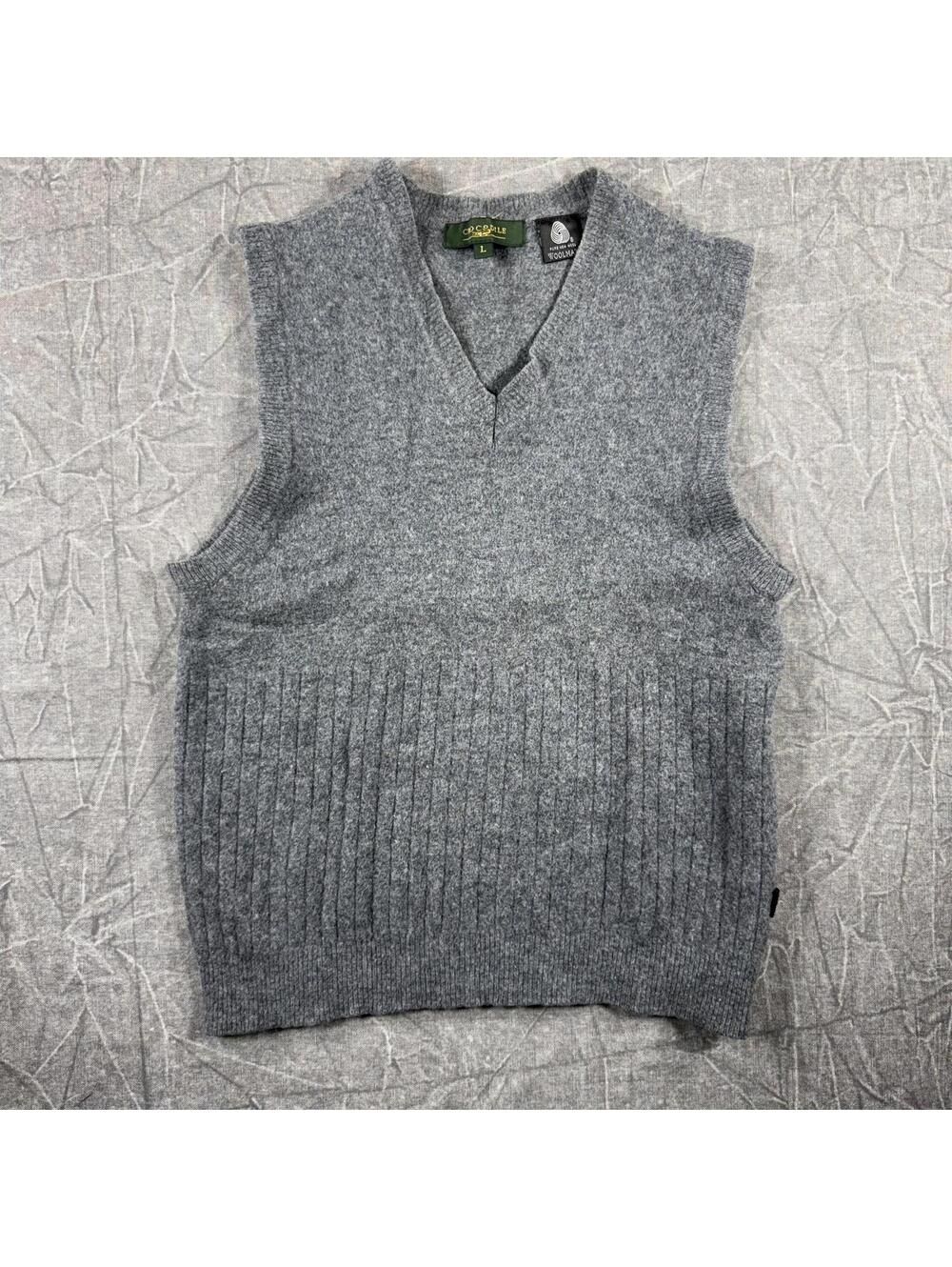 Crocodile Sweater Vest Unisex L Grey Woolmark Pure New Wool
